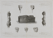 216367 Afbeeldingen van onderdelen van het interieur van de Domkerk te Utrecht: de graftombe van Willibrord en van de ...